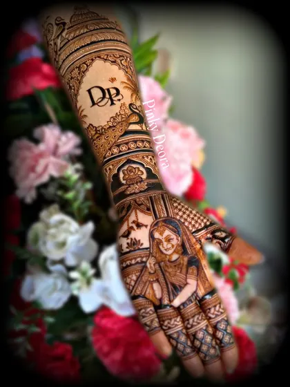 This bridal design features a beautiful portrait of the bride's mother, along with the couple's initials, making it incredibly personal and emotional.