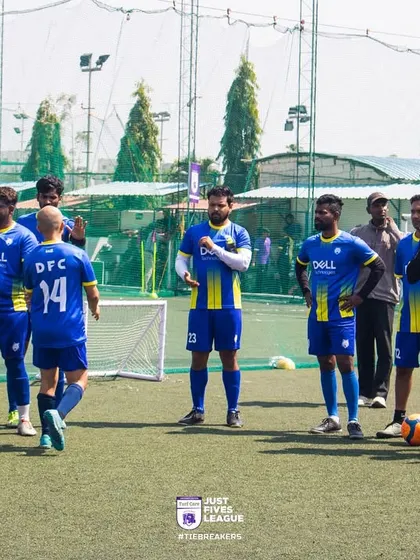 The Dell Technologies team on the pitch during the D5 Shootout League. This penalty shootout tournament is a fun, high-pressure event we run alongside the main league.