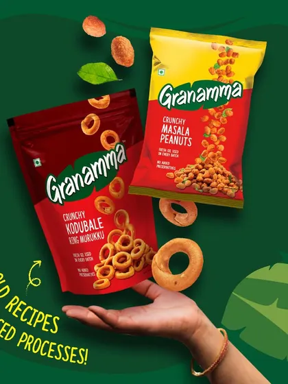 Here, I used a hand to present the Granamma snack packs, creating a feeling of offering and sharing. This style of photography helps build a personal connection between the customer and the product.