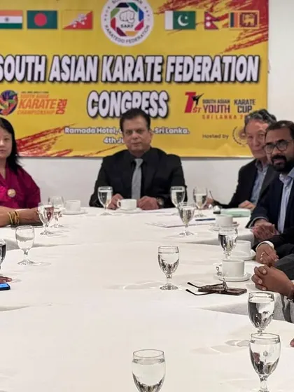 Leading the discussion at the South Asian Karate Do Federation congress, where we unanimously awarded the next championship hosting rights to Bangladesh.