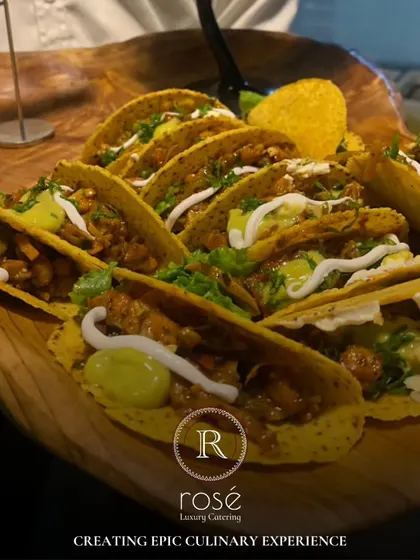 A platter of delicious tacos from a recent house party. We pride ourselves on creating epic culinary experiences, no matter the size of the event.