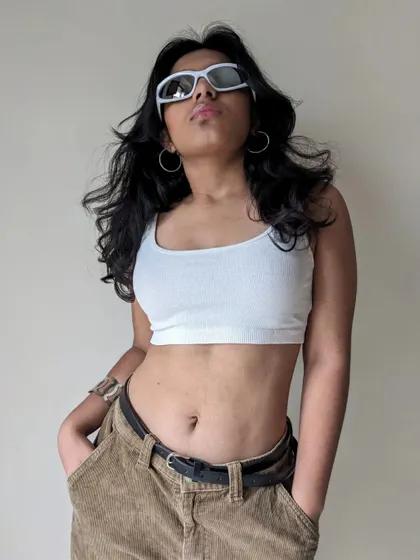 Another BTS shot from the "Phoenix" photoshoot. I love this confident pose and the simple, clean background that makes the style pop.