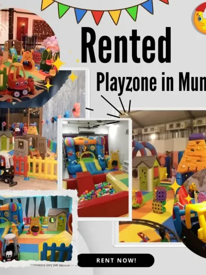 A collage of rented playzones in Mumbai, featuring a mix of indoor and outdoor setups. It shows my ability to adapt to any space, whether it's a living room, a banquet hall, or a garden.