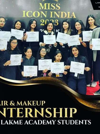 A smaller group of students proudly showing their certificates of participation from the Miss Icon India 2023 internship.