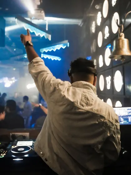 A shot from behind, showing my perspective as I command the dance floor.