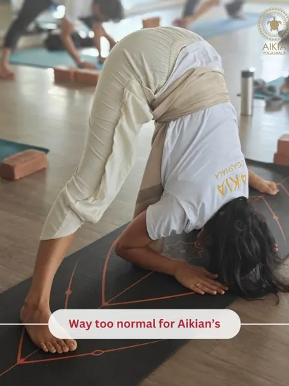 "Way too normal for Aikians." A student in a deep forward bend demonstrates the high level of practice that becomes the norm within our dedicated community.