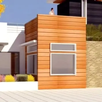 This render highlights a section of a building's facade featuring horizontal wood cladding. This architectural detail adds warmth and texture, contrasting with the smooth white walls and minimalist window frames.