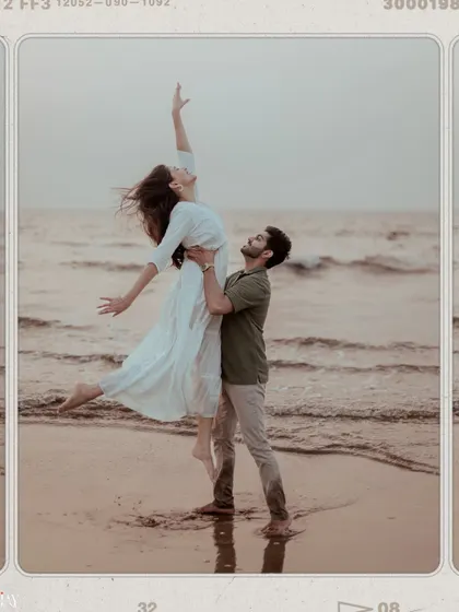 A graceful and artistic lift on the beach, edited with a film-strip effect.