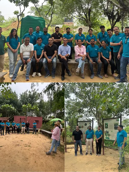 A collage of the Valvoline Cummins team's visit to Aranya, showcasing group photos and educational sessions.
