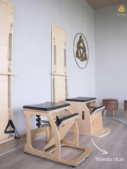 The Wunda Chair is a compact and challenging piece of equipment. It's excellent for improving balance, leg strength, and core stability.