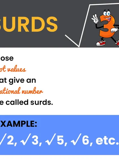 Surds are root values that result in an irrational number, like the square root of 2 or 3. They cannot be expressed as a simple fraction.