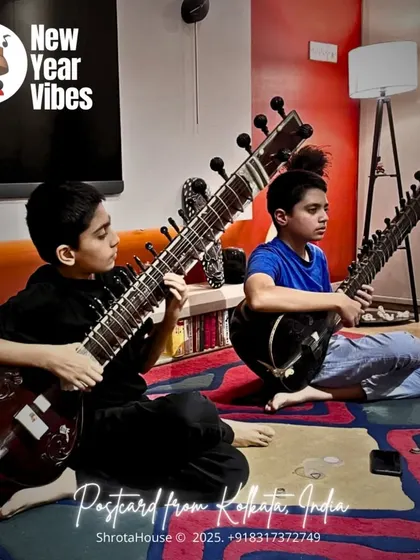 A postcard from Kolkata. These young brothers, who began their journey with us, are now continuing their sitar practice with their Guru. It is wonderful to see their passion grow.