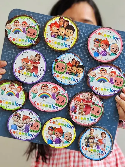 Custom and personalized gifts shine as tokens of love. This image shows the finished Cocomelon magnets, which were sent to the USA as return gifts for a birthday party.