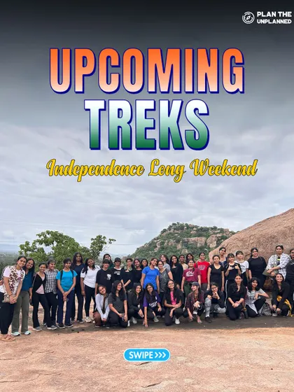A large group photo from our Independence Day weekend trek to Hampi. Exploring our nation's heritage is the best way to celebrate.