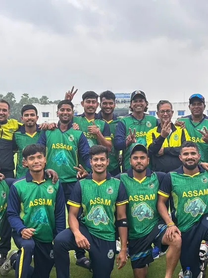 Celebrating three wins out of four with the Assam team during the SMAT. The team showed great tactical awareness in a rain-marred game.