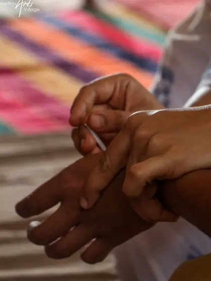 A close-up of a healing touch during a session at the Atmarpan Retreat. These small, mindful moments of connection are fundamental to the healing journey we embark on together.