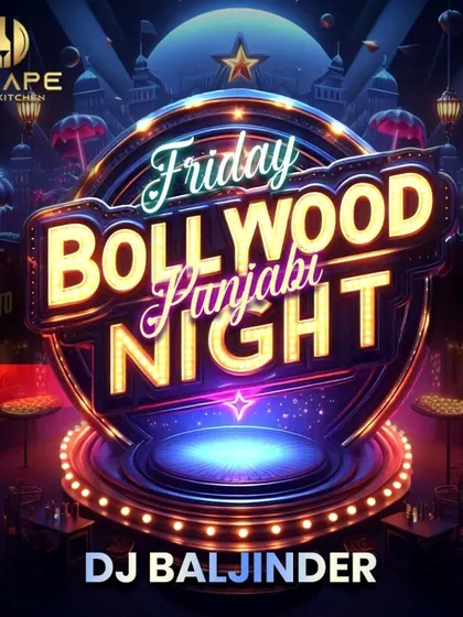 A vibrant poster for a Friday Bollywood Punjabi Night, promising a night of desi swag and the hottest beats.