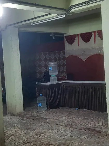A simple buffet table setup in a corner of the event space.