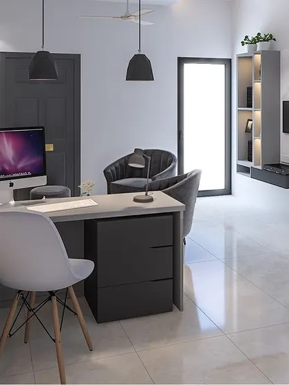 Another view of the workspace concept, showing how we can design a shared office at home that is both functional and aesthetically pleasing.