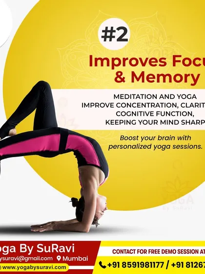 Yoga improves focus and memory. Advanced poses like this one-legged inverted staff pose require immense concentration, which sharpens the mind.