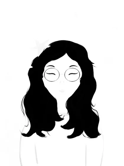 A simple black and white version of the girl's portrait, focusing on the clean lines and her peaceful expression.