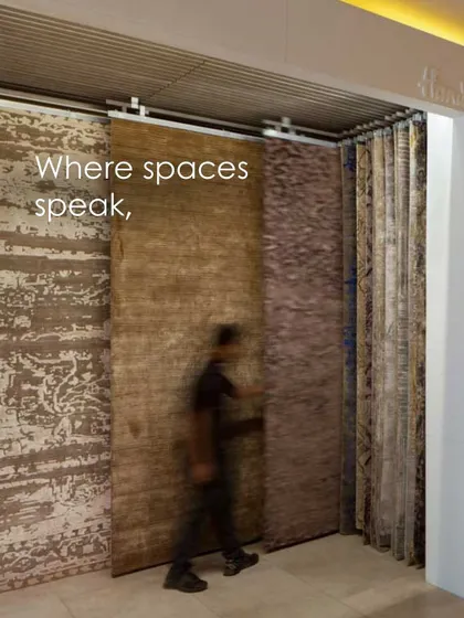 We designed custom sliding display systems for the Hands Carpets showroom to maximize the number of viewable products. This allows customers to easily browse through dozens of large-scale carpets in an efficient and interactive manner.