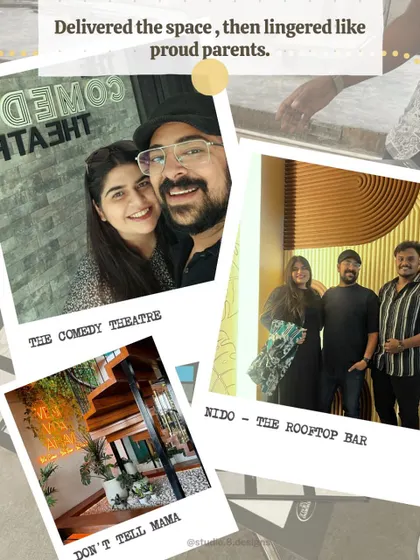 A collage of our journey, from personal moments to proud project deliveries like The Comedy Theatre and Nido Rooftop Bar. We love lingering like proud parents after a space is complete.