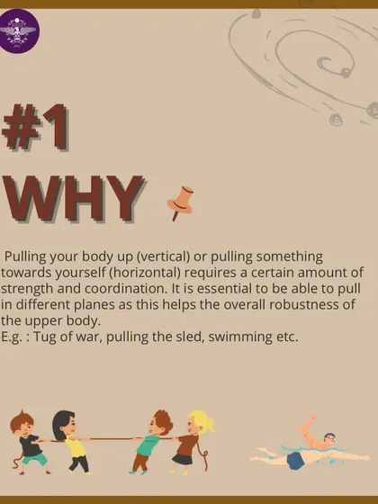 The 'pull' is a fundamental movement for upper body strength, used in everything from tug-of-war to pull-ups. We teach this in various ways to build a robust back, arms, and shoulders, enhancing overall athleticism.