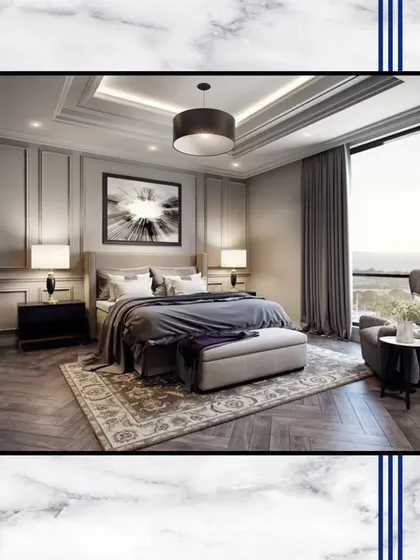 Our exquisite bedrooms are sanctuaries designed to envelop you in elegance and comfort. This rendering features a large window with a stunning view, making every morning a dream come true.
