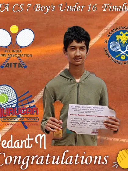 Vedant N, a finalist in the AITA Championship Series Boy's Under 16 category. Reaching the finals at this level requires immense skill and mental toughness.