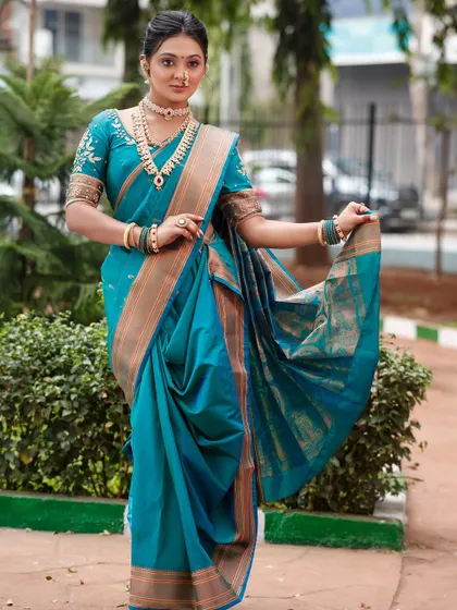 A full-length shot showing my perfect saree draping.