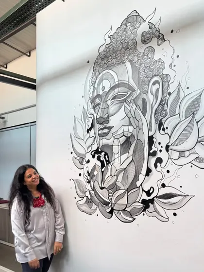 To bring a sense of calm to a busy factory floor, we installed this large-scale Buddha mural. The meditative art serves as a constant reminder to pause and find balance, infusing the industrial environment with peaceful energy.