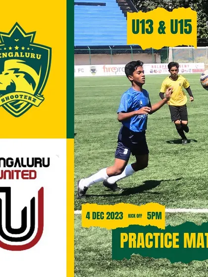 Announcing a practice match for our U-13 and U-15 teams against Bengaluru United FC, a great opportunity to test our skills against a top club.
