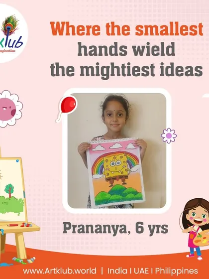 Six-year-old Prananya's drawing of Spongebob Squarepants under a rainbow shows how the smallest hands can wield the mightiest ideas.