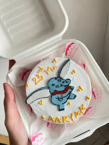 A Dumbo-themed bento cake for a 23rd month celebration. I can create simple cartoon characters to match your theme, even on these small cakes.