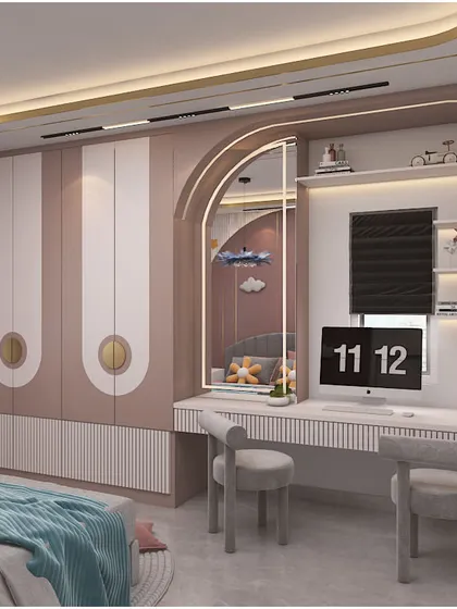 A duplicate of the charming kids' bedroom concept, highlighting the thoughtful integration of storage and study space.