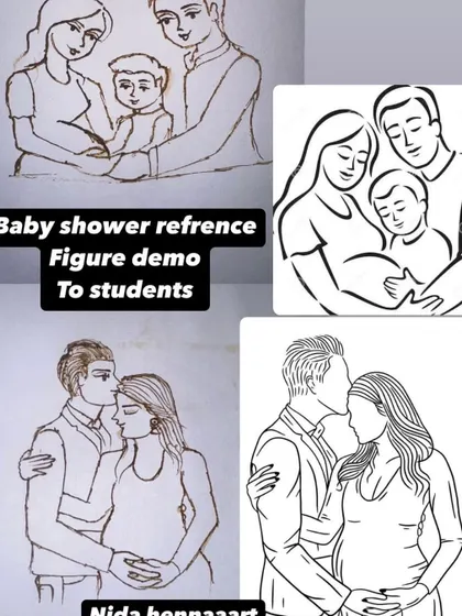 Here are some of my reference sketches for baby shower themes that I use during my figurative bridal mehandi classes. This shows my students how to create custom family portraits for clients.