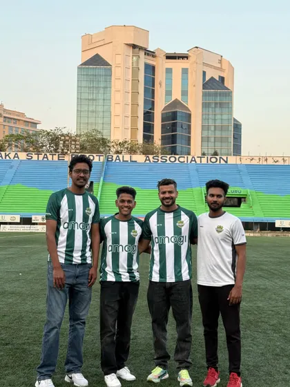My team and I at the Karnataka State Football Association stadium. We were the official medical team for Kickstart FC, providing physiotherapy and fitness support throughout their Bangalore Super Division season.