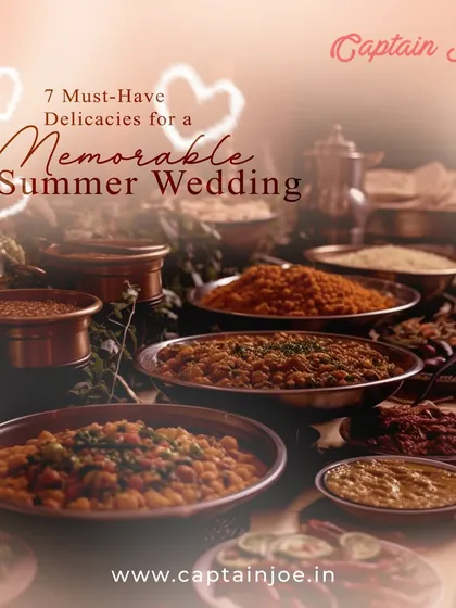 For a memorable summer wedding, I create menus with must-have delicacies that are both delicious and refreshing. This spread features a variety of dishes perfect for warmer weather.