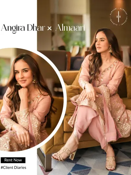 It was a pleasure styling the lovely Angira Dhar. She rented this entire look from me, from the elegant pink suit to the jewelry and heels, and carried it with such grace.