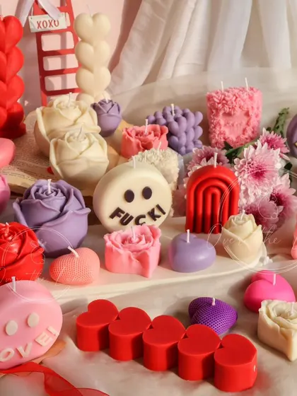 My full Valentine's 2024 collection. It was filled with hearts, roses, and cheeky word candles, all designed to celebrate love in a fun and unique way.