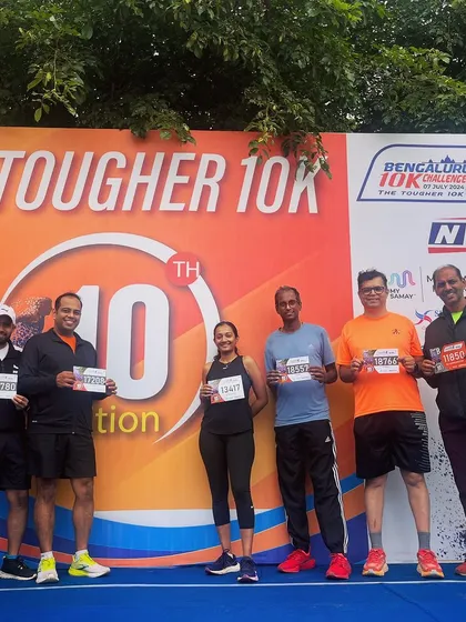 Getting ready for the Bengaluru 10k Challenge. We train as a group and show up on race day as a strong, unified team.