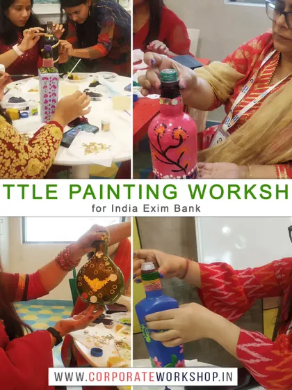 Close-up shots of participants painting their bottles. Our workshops provide a therapeutic and focused activity, perfect for employee engagement and wellness programs.