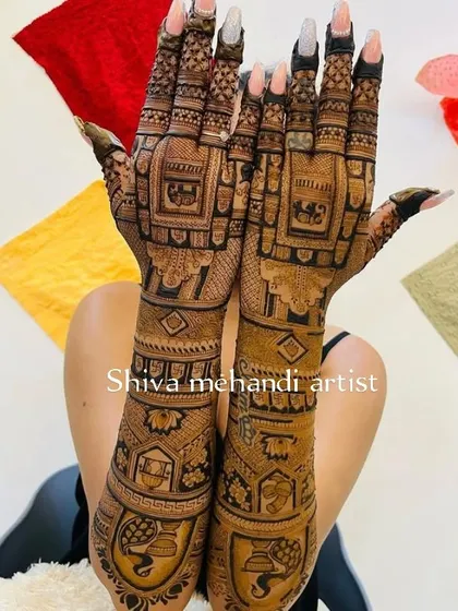 A design filled with auspicious symbols, including a kalash (sacred pot) and swastikas, perfect for bringing blessings to the new beginning.