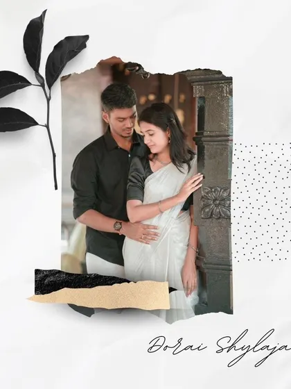 An artistic collage from a Kerala pre-wedding shoot, blending a romantic portrait with modern graphic elements for a unique look.