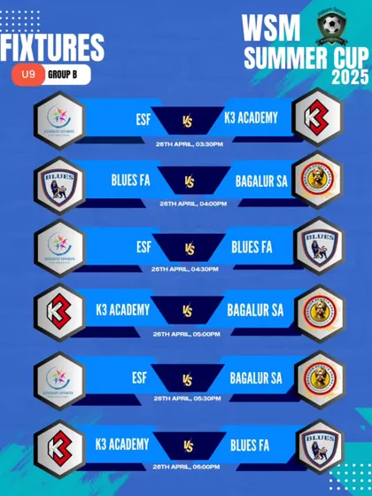 The schedule for the U9 Group B in the Grassroots Football Tournament. I ensure even our youngest players have a well-structured competition.