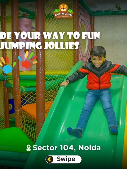 Sliding your way to fun is what we are all about. This action shot captures the excitement of our indoor playground slides.