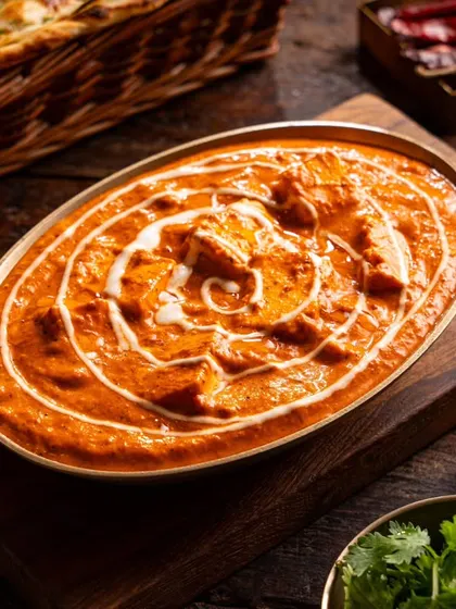 A classic paneer makhani from Sadak Chaap. The swirling cream on top and the deep orange color of the gravy make this a quintessential shot for any North Indian menu.