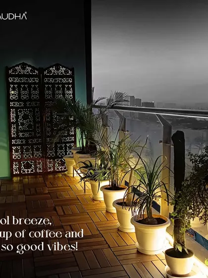 Cool breeze, a cup of coffee, and oh so good vibes. This series of images showcases different balcony designs at night, all featuring beautiful ambient lighting that creates a relaxing and magical atmosphere.