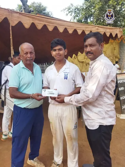 Nilesh Sharma receiving his award after scoring a brilliant 130 runs for his school in the Harris Shield tournament. We nurture talent that delivers in big matches.